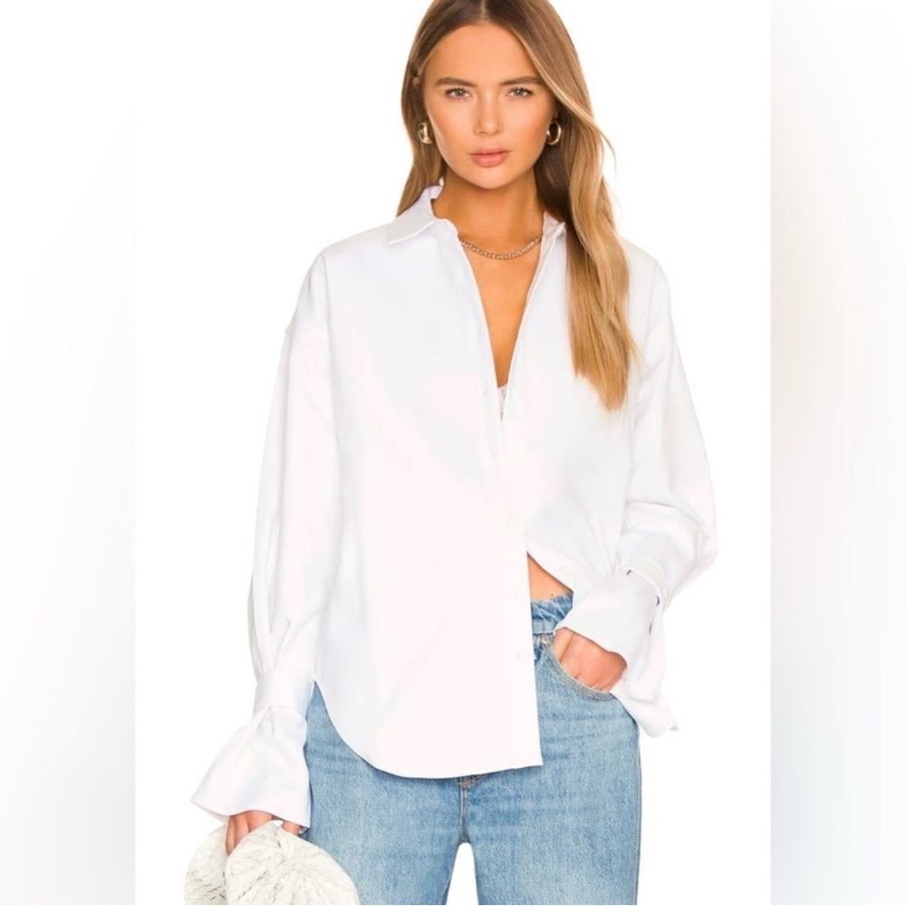 Good American White Tabbed Poplin Button up